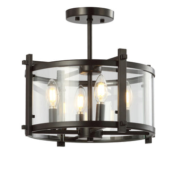Hampdon 15" Iron/Glass Modern Drum LED Flush Mount - JONATHAN Y